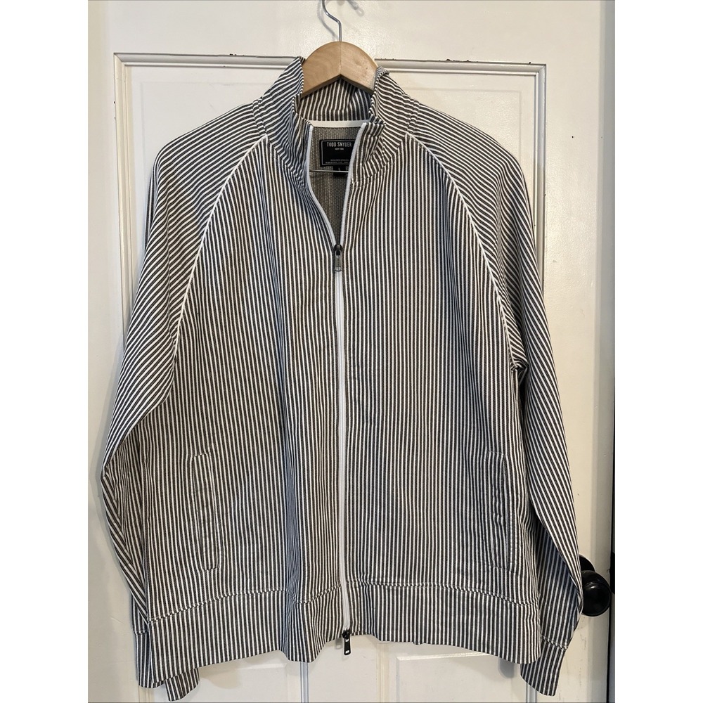 Todd Snyder Knit Brown Seersucker Harrington Jacket Size L 100% Cotton Luxury